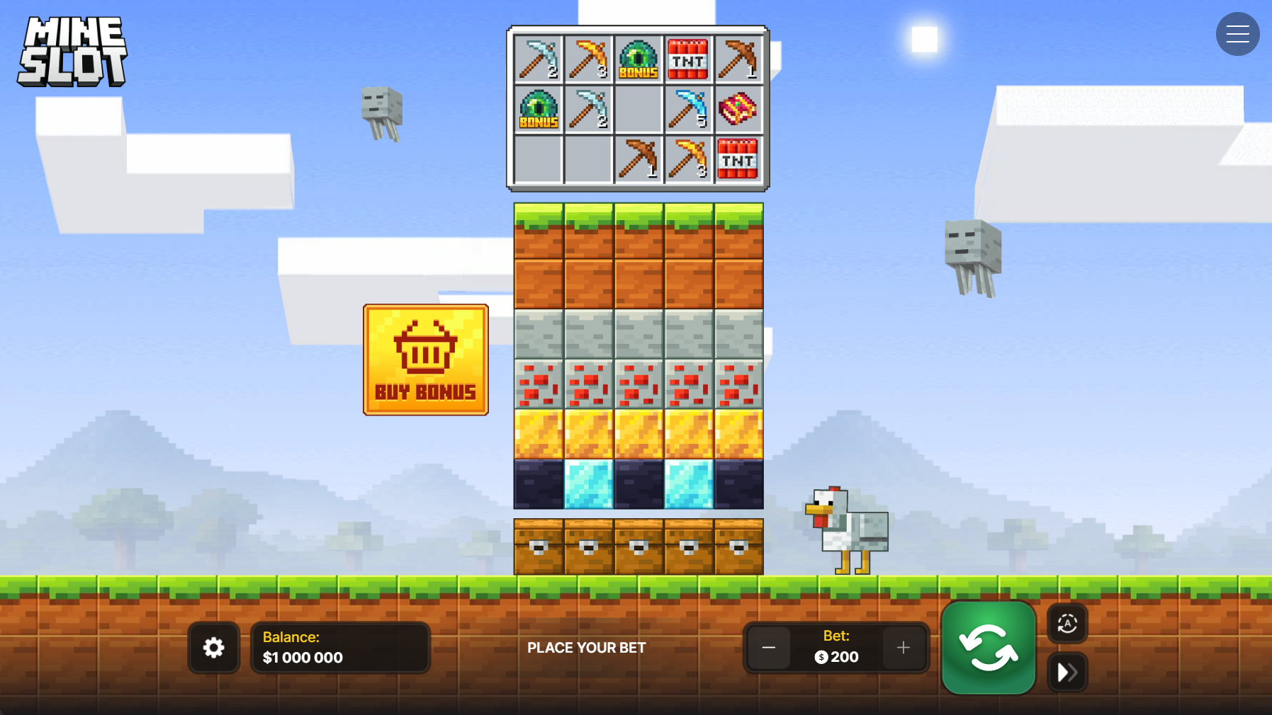Mine slot - игра в стиле майнкрафт